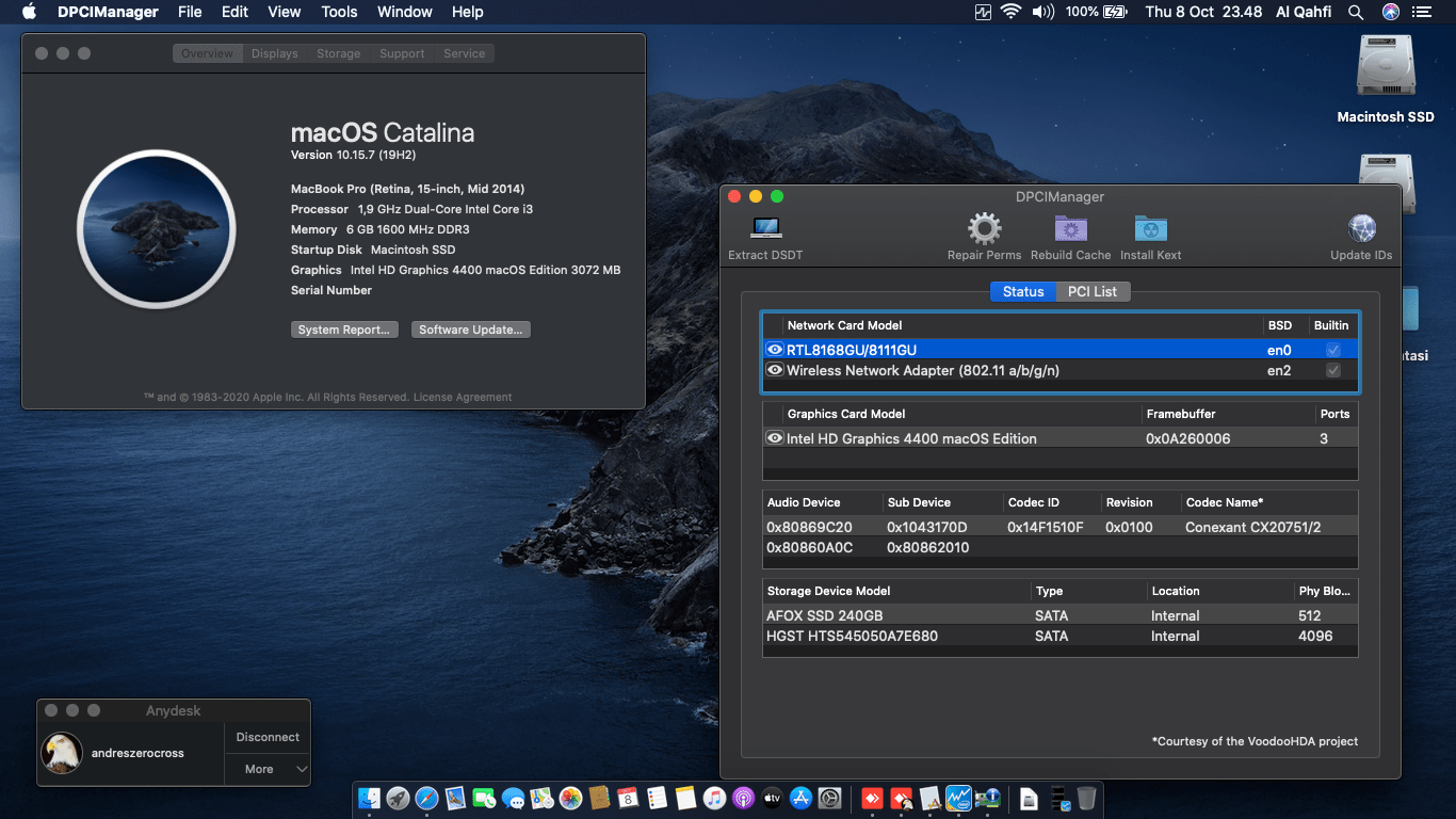 Success Hackintosh macOS Catalina 10.15.7 Build 19H2 at Asus A455LD-WX110D